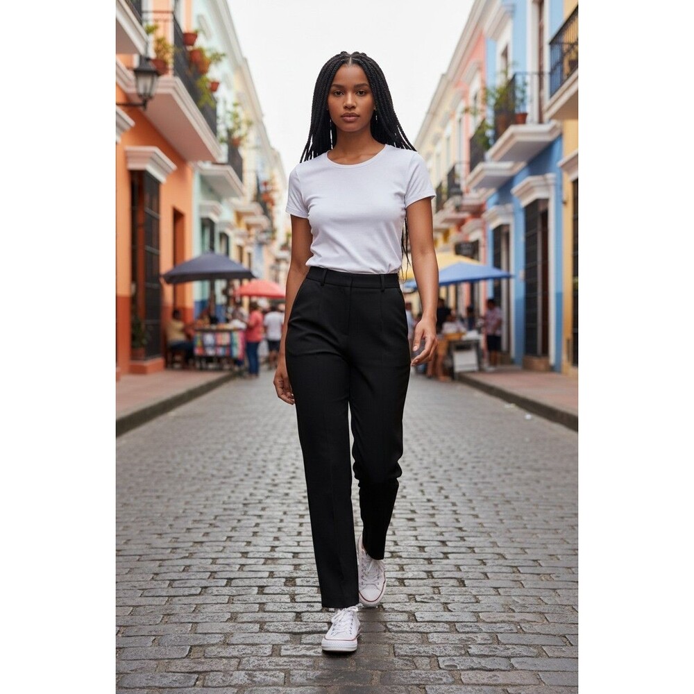 Lands' End Black High Rise Straight Leg Twill Pants Women's 12p